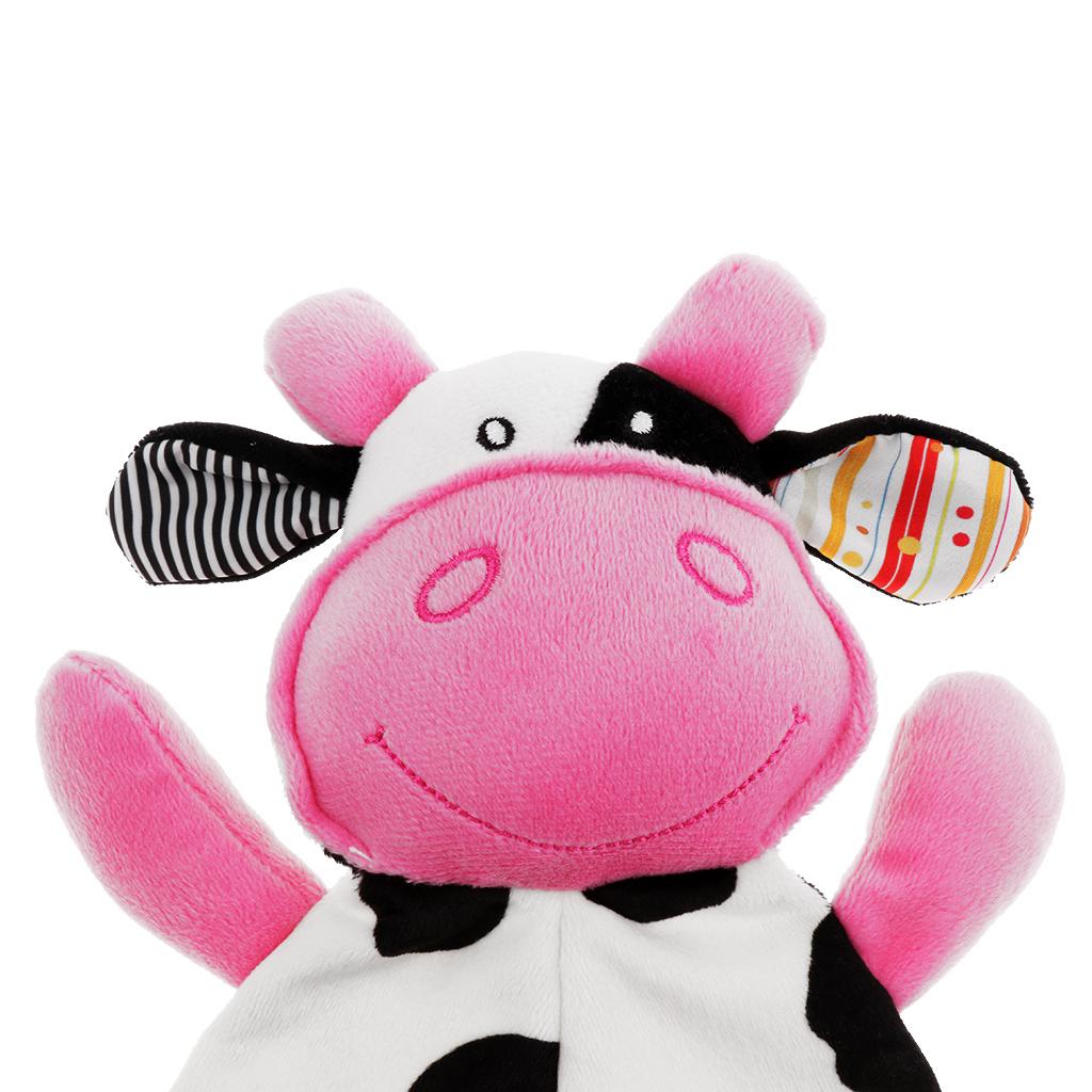 Baby Animal Soft Plush with BB Hand Rattle Security Blanket  Cow