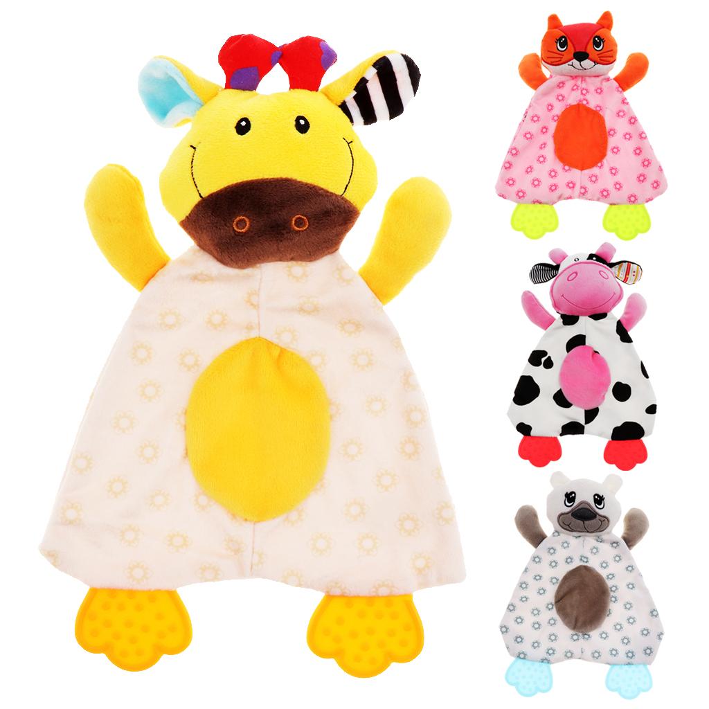 Baby Animal Soft Plush with BB Hand Rattle Security Blanket  Bear