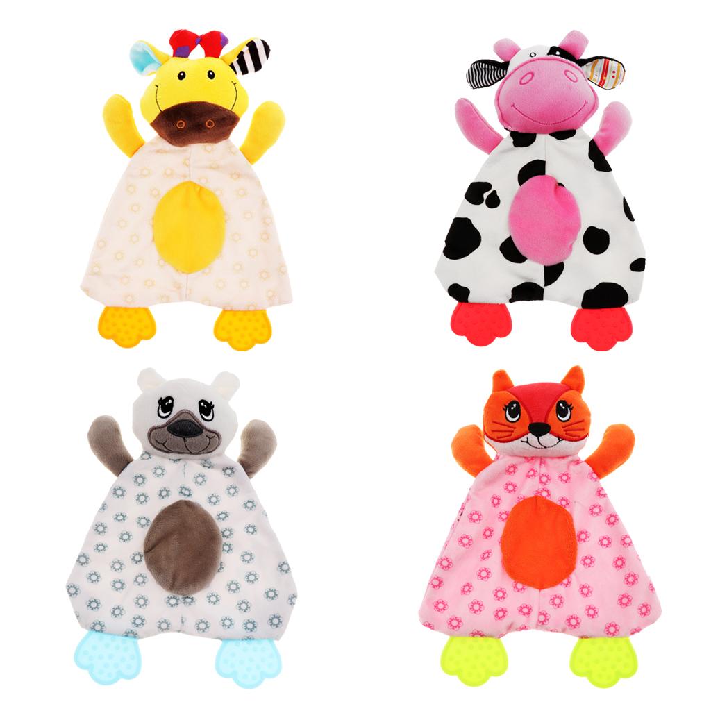 Baby Animal Soft Plush with BB Hand Rattle Security Blanket  Bear