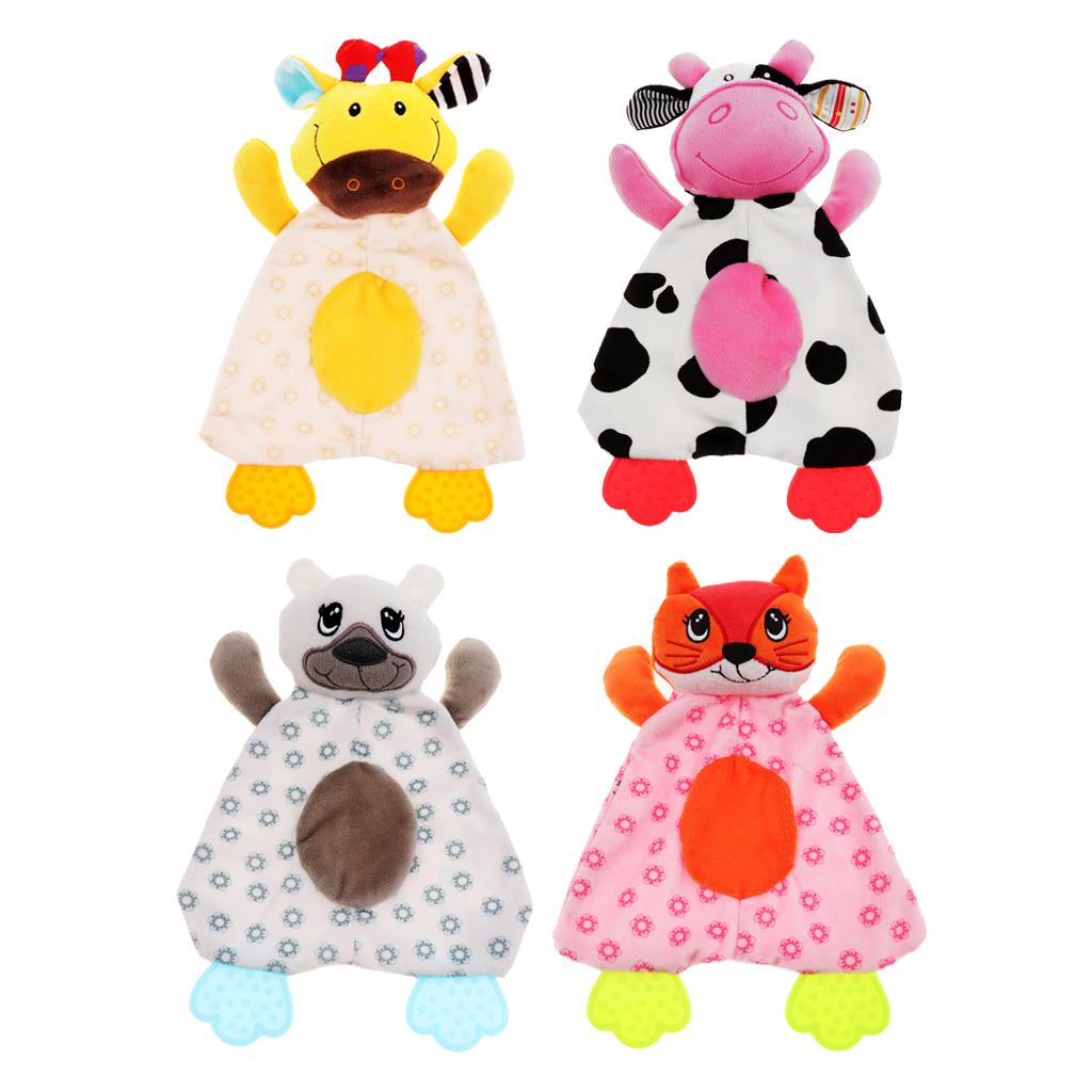 Baby Animal Soft Plush with BB Hand Rattle Security Blanket  Bear