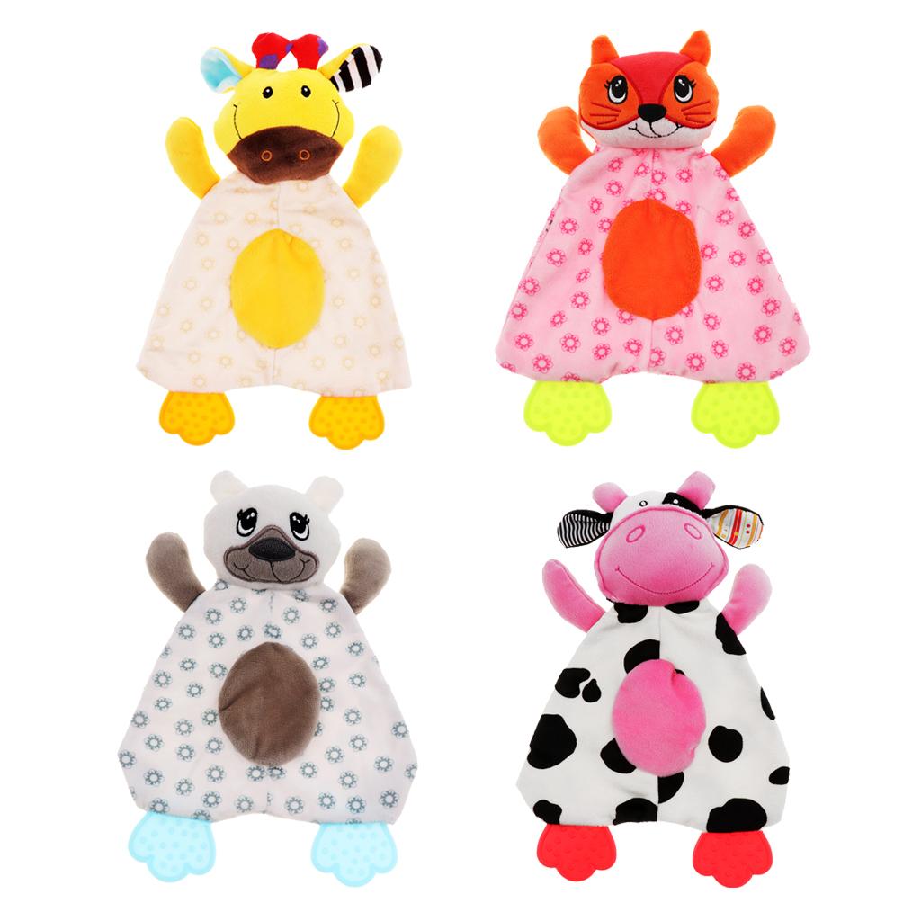 Baby Animal Soft Plush with BB Hand Rattle Security Blanket  Bear