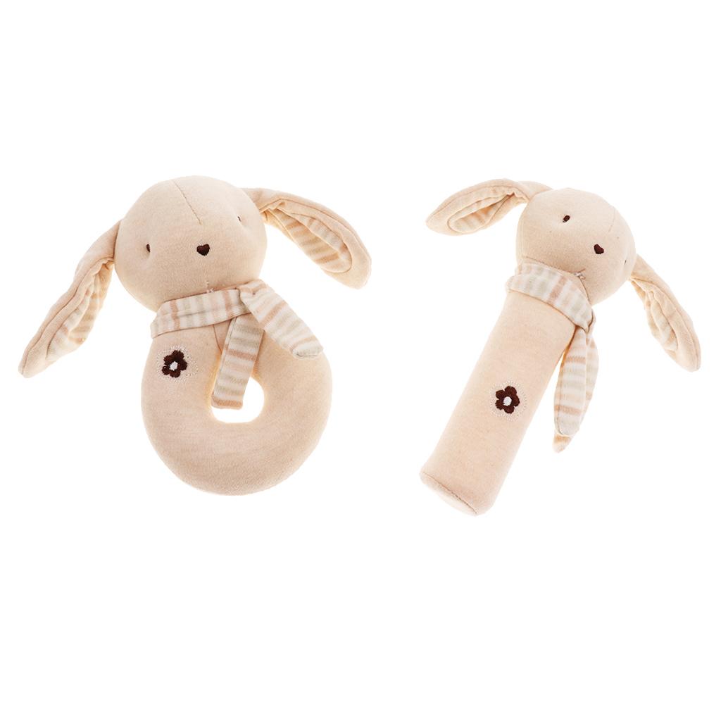 2 Pieces Baby Cotton Hand BB Rattle Plush Toys 2 pcs rabbit