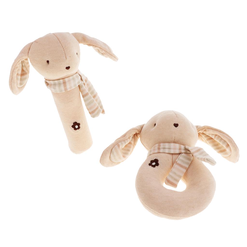 2 Pieces Baby Cotton Hand BB Rattle Plush Toys 2 pcs rabbit