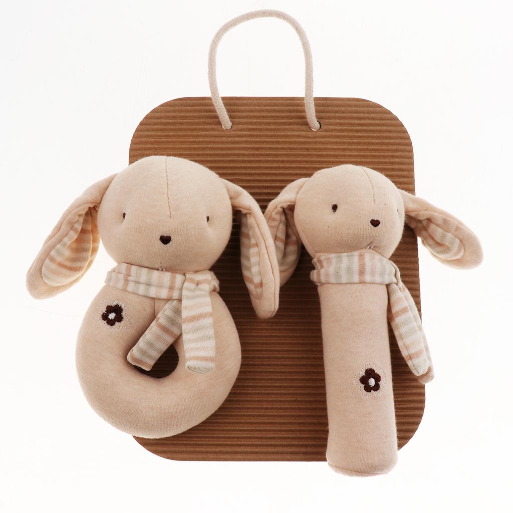 2 Pieces Baby Cotton Hand BB Rattle Plush Toys 2 pcs rabbit