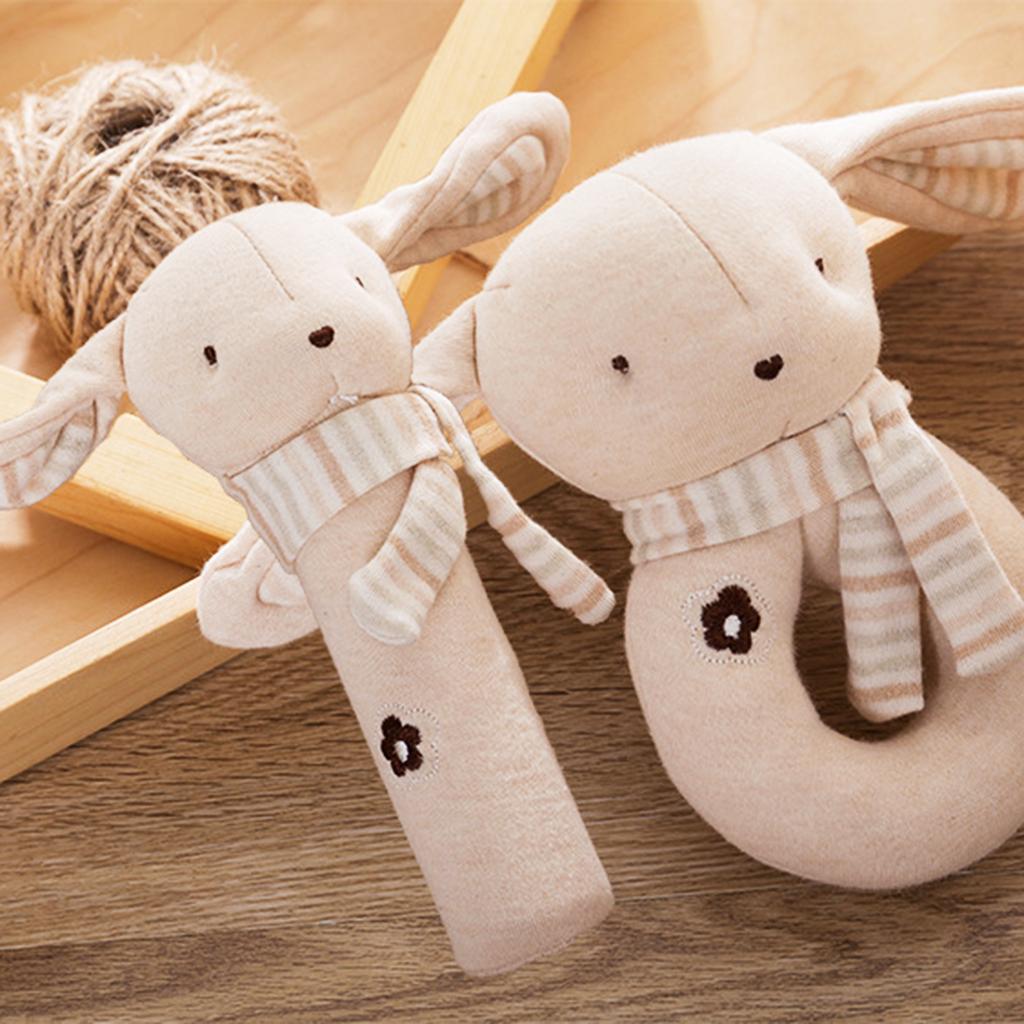 2 Pieces Baby Cotton Hand BB Rattle Plush Toys 2 pcs rabbit