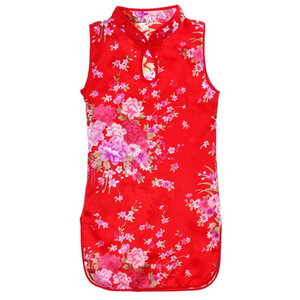 Children's textile silk dress cheongsam Size 4 (3-4Y) Red