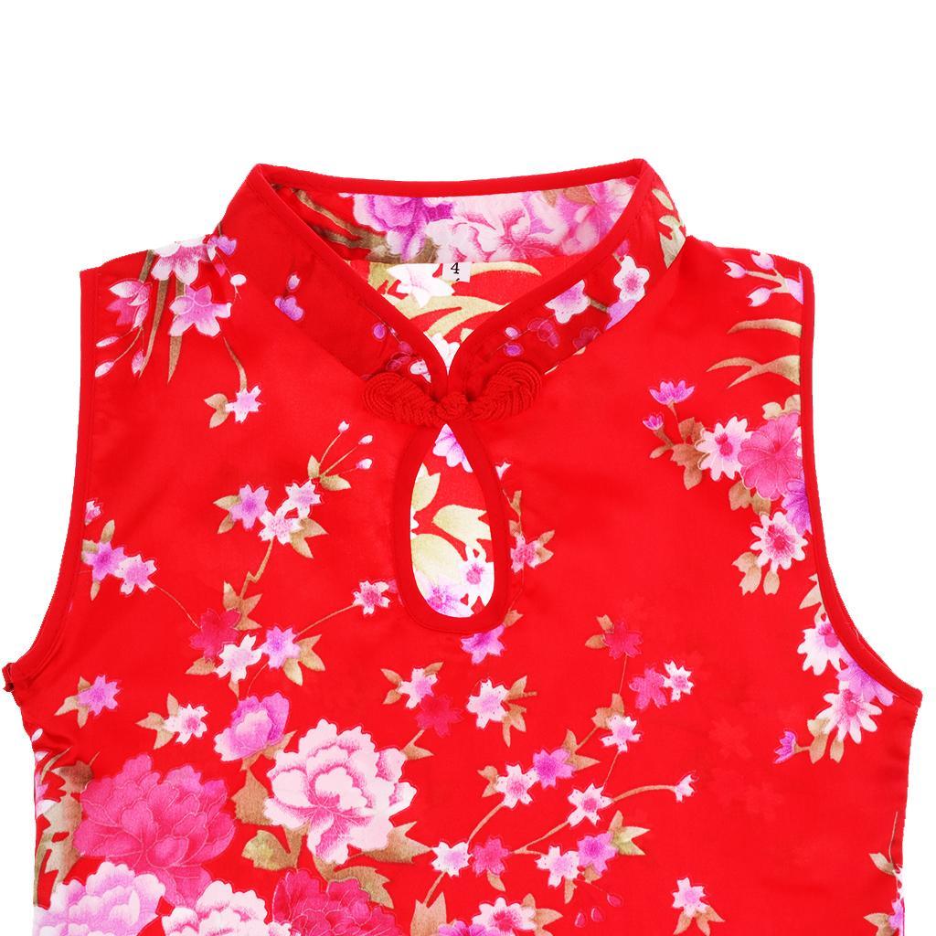 Children's textile silk dress cheongsam Size 4 (3-4Y) Red