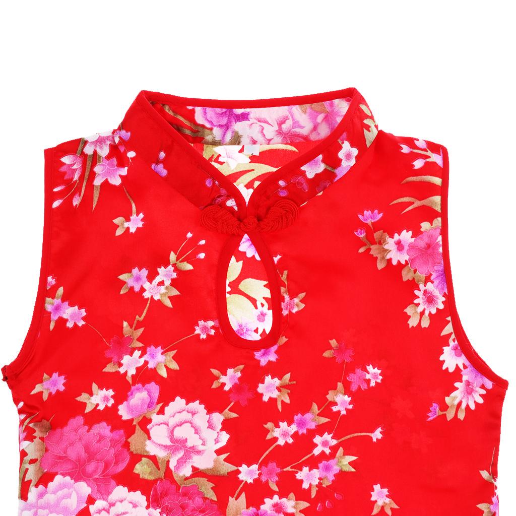 Children's textile silk dress cheongsam Size 10 (6-7Y) Red