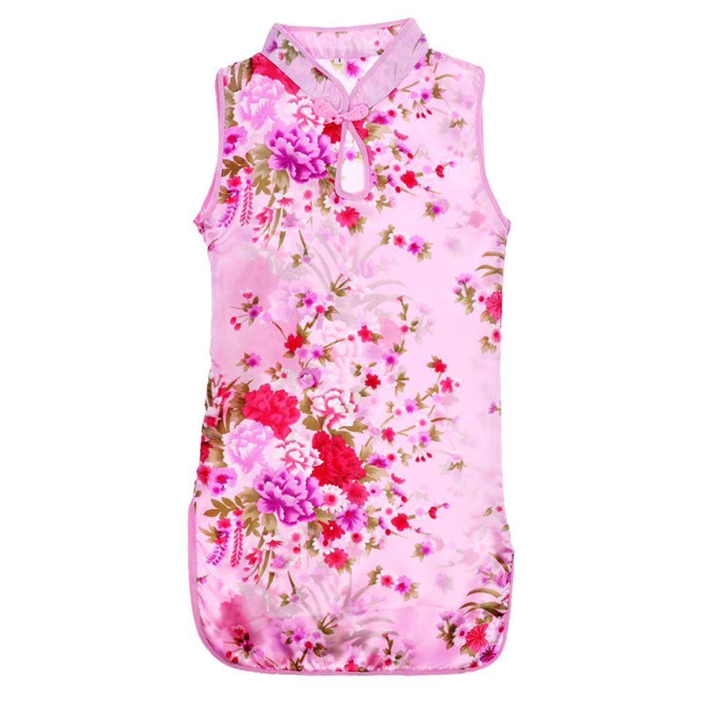 Children's textile silk dress cheongsam Size 4 (3-4Y) Pink