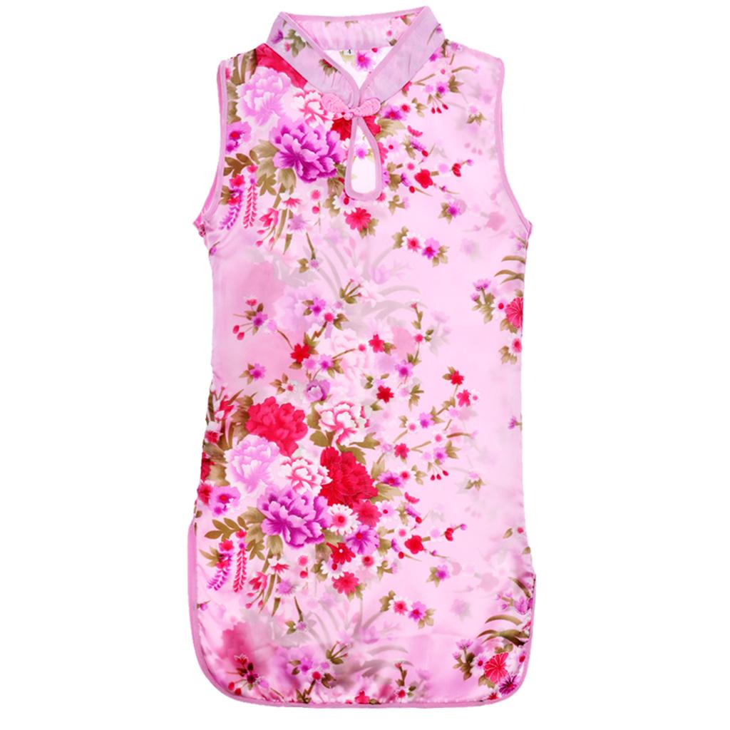 Children's textile silk dress cheongsam Size 4 (3-4Y) Pink