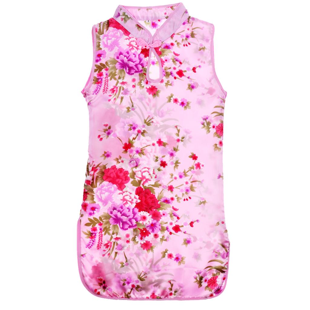 Children's textile silk dress cheongsam Size 4 (3-4Y) Pink