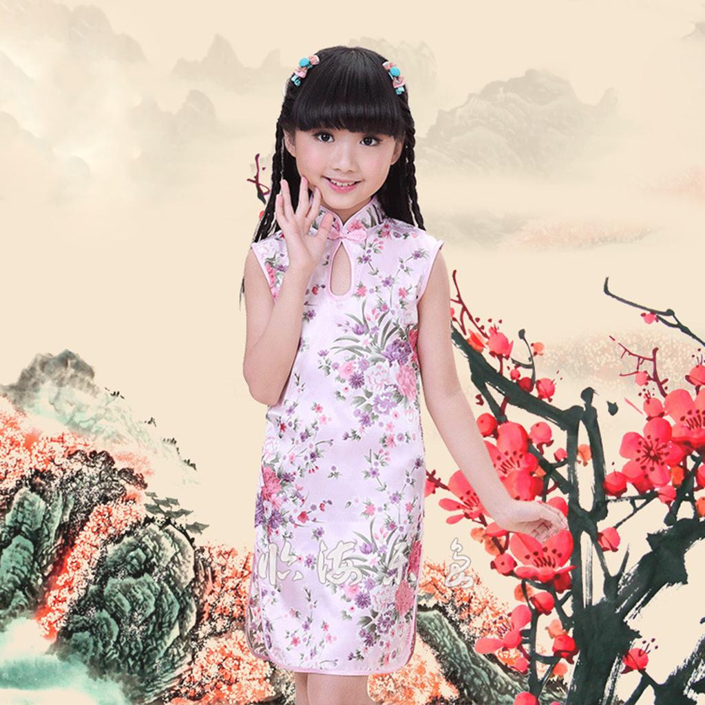 Children's textile silk dress cheongsam Size 4 (3-4Y) Pink