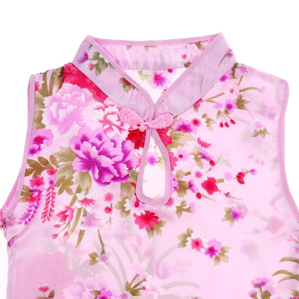 Children's textile silk dress cheongsam Size 8 (5-6Y) Pink