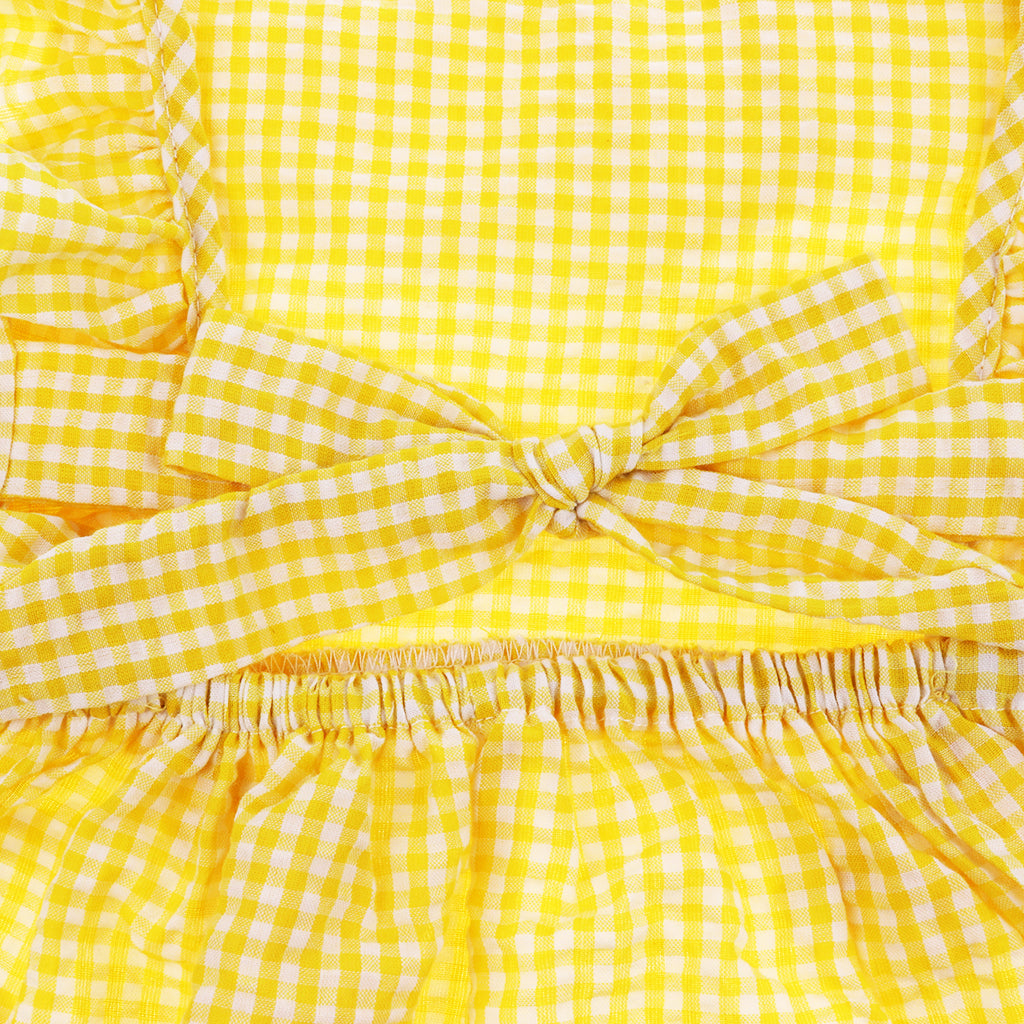 Little Baby Girl Plaid Ruffles Summer Dress Kids Girl Backless Dresses 2T Yellow