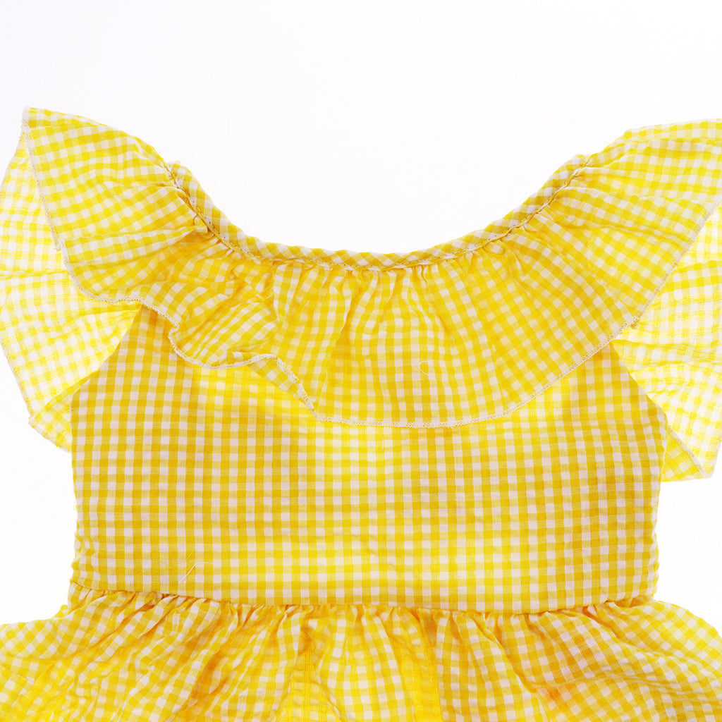 Little Baby Girl Plaid Ruffles Summer Dress Kids Girl Backless Dresses 2T Yellow