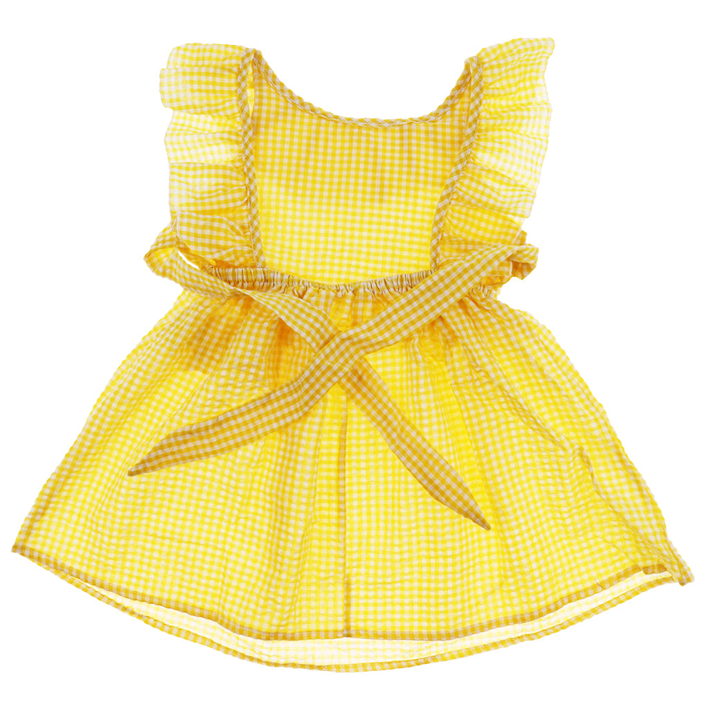 Little Baby Girl Plaid Ruffles Summer Dress Kids Girl Backless Dresses 2T Yellow