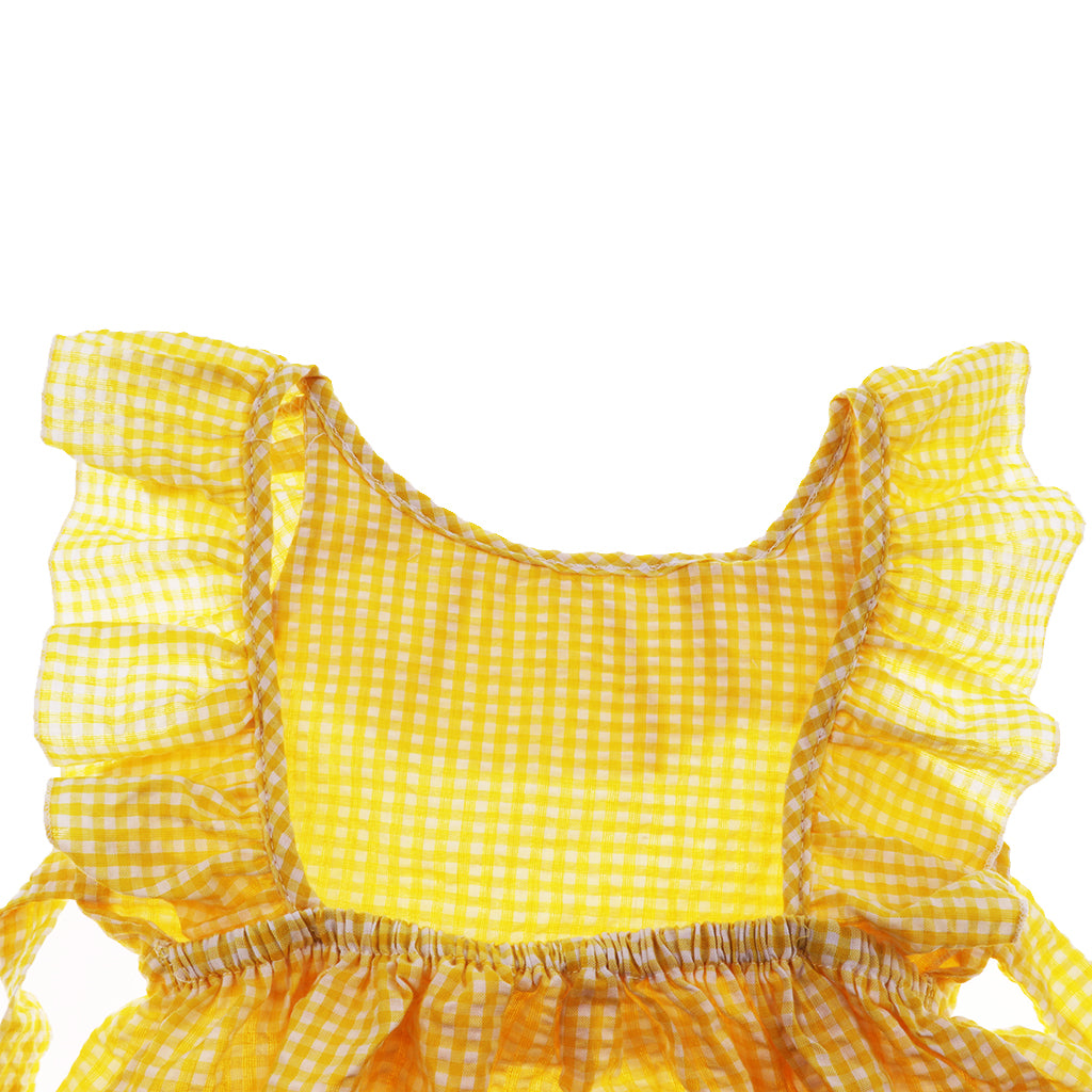 Little Baby Girl Plaid Ruffles Summer Dress Kids Girl Backless Dresses 2T Yellow