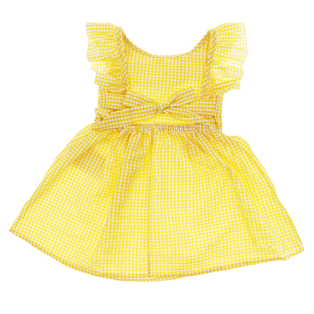 Little Baby Girl Plaid Ruffles Summer Dress Kids Girl Backless Dresses 2T Yellow