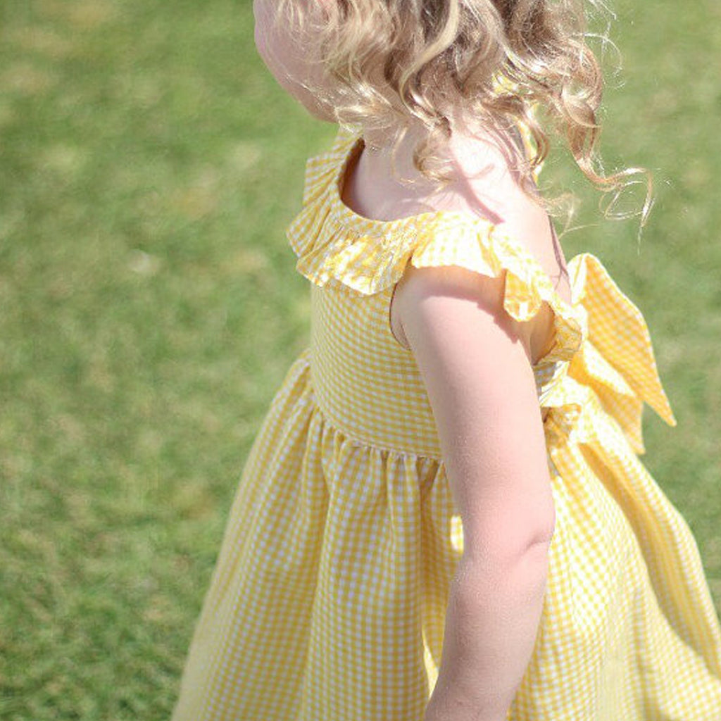 Little Baby Girl Plaid Ruffles Summer Dress Kids Girl Backless Dresses 3T Yellow