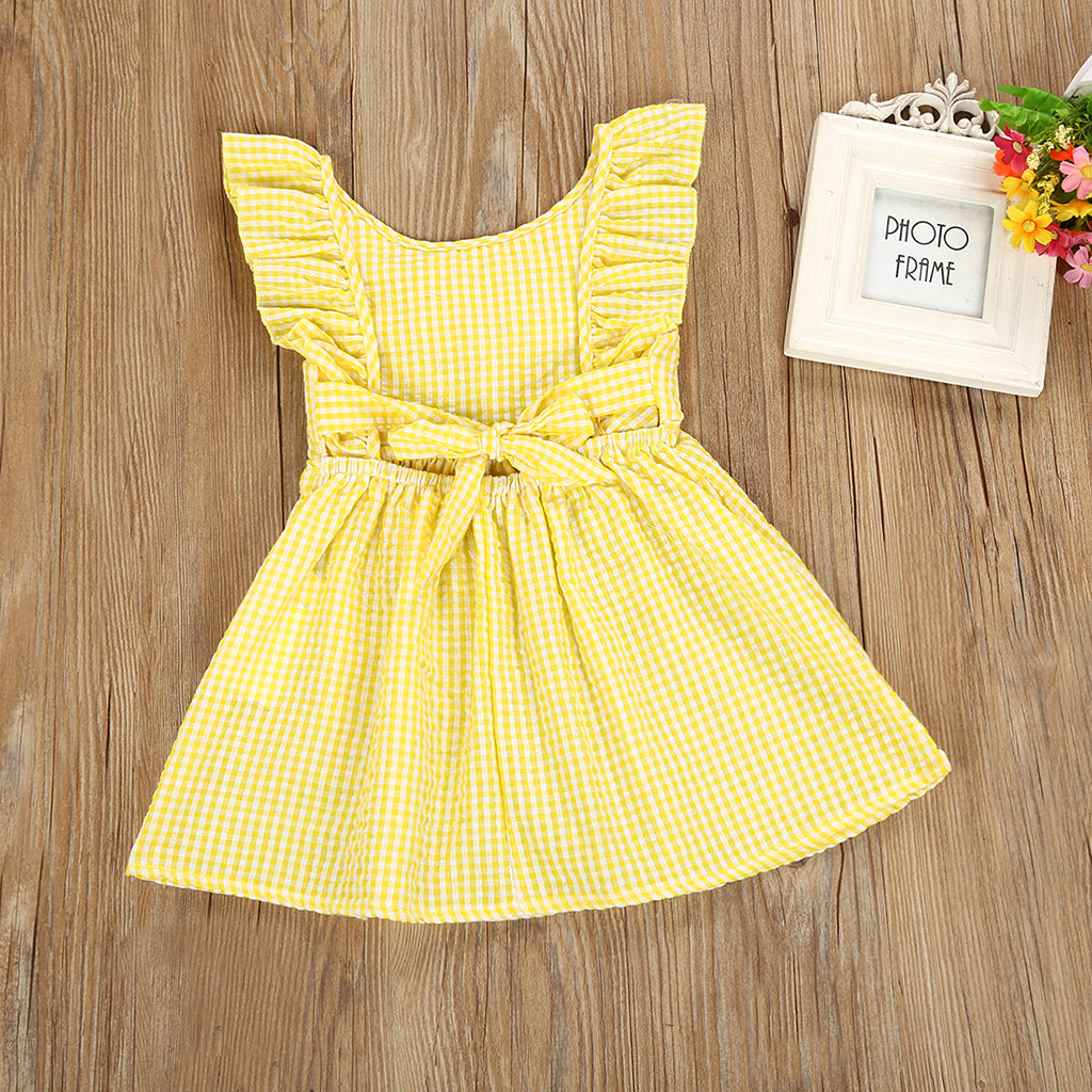 Little Baby Girl Plaid Ruffles Summer Dress Kids Girl Backless Dresses 3T Yellow