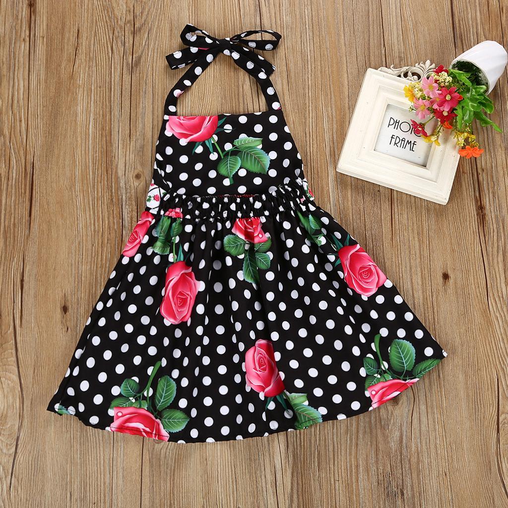 Baby Kids Girls Flower Print Ruffles Dress 4T Black