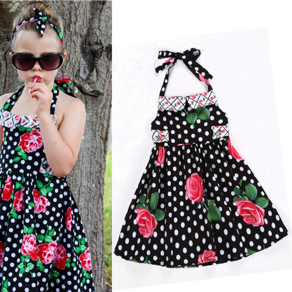 Baby Kids Girls Flower Print Ruffles Dress 4T Black