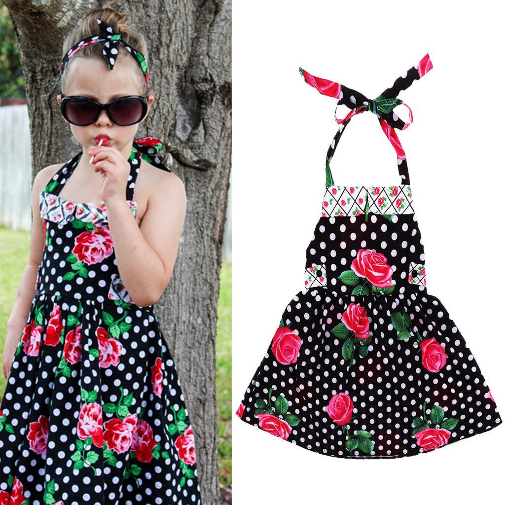 Baby Kids Girls Flower Print Ruffles Dress 4T Black