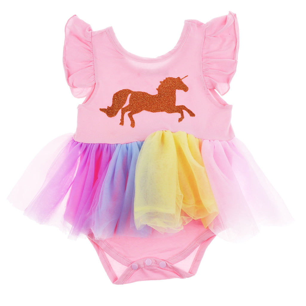 Kids Baby Girls Unicorn Bridesmaid Party Pageant Formal Tulle Dress  0-6 Months Pink