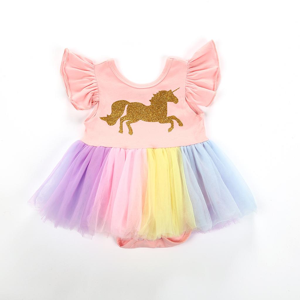 Kids Baby Girls Unicorn Bridesmaid Party Pageant Formal Tulle Dress  6-12 Months Pink