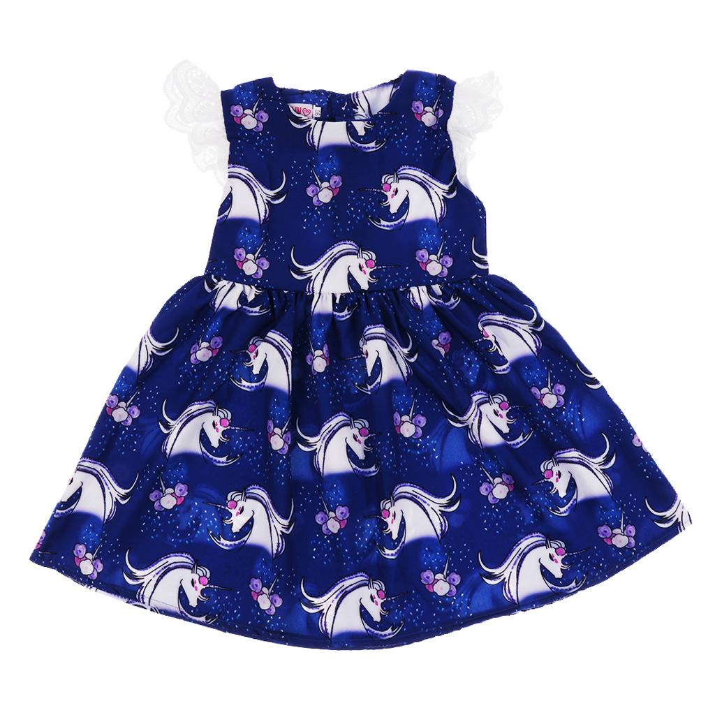 Kids Baby Girls Unicorn Print Ruffles Dress 2T Blue