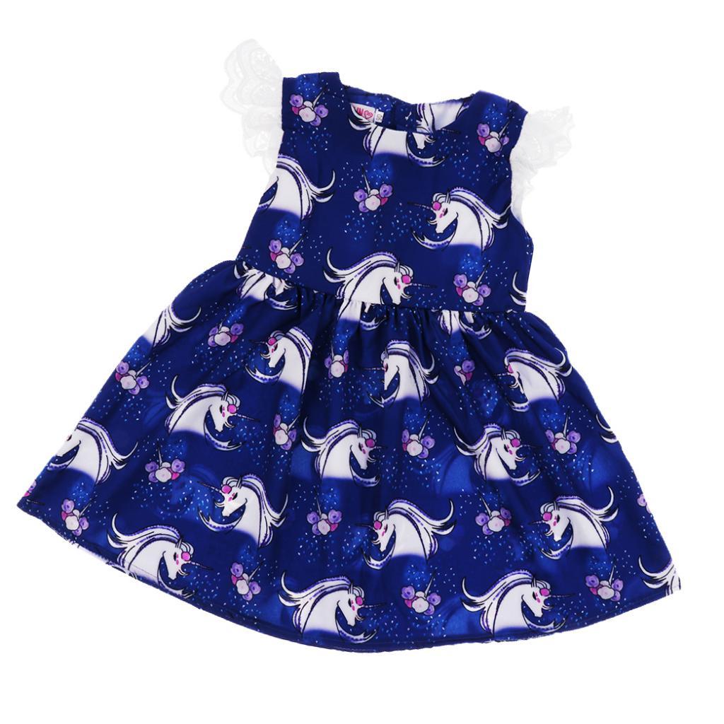 Kids Baby Girls Unicorn Print Ruffles Dress 2T Blue