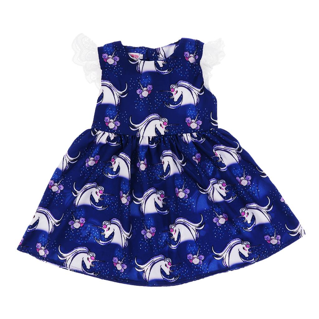 Kids Baby Girls Unicorn Print Ruffles Dress 2T Blue