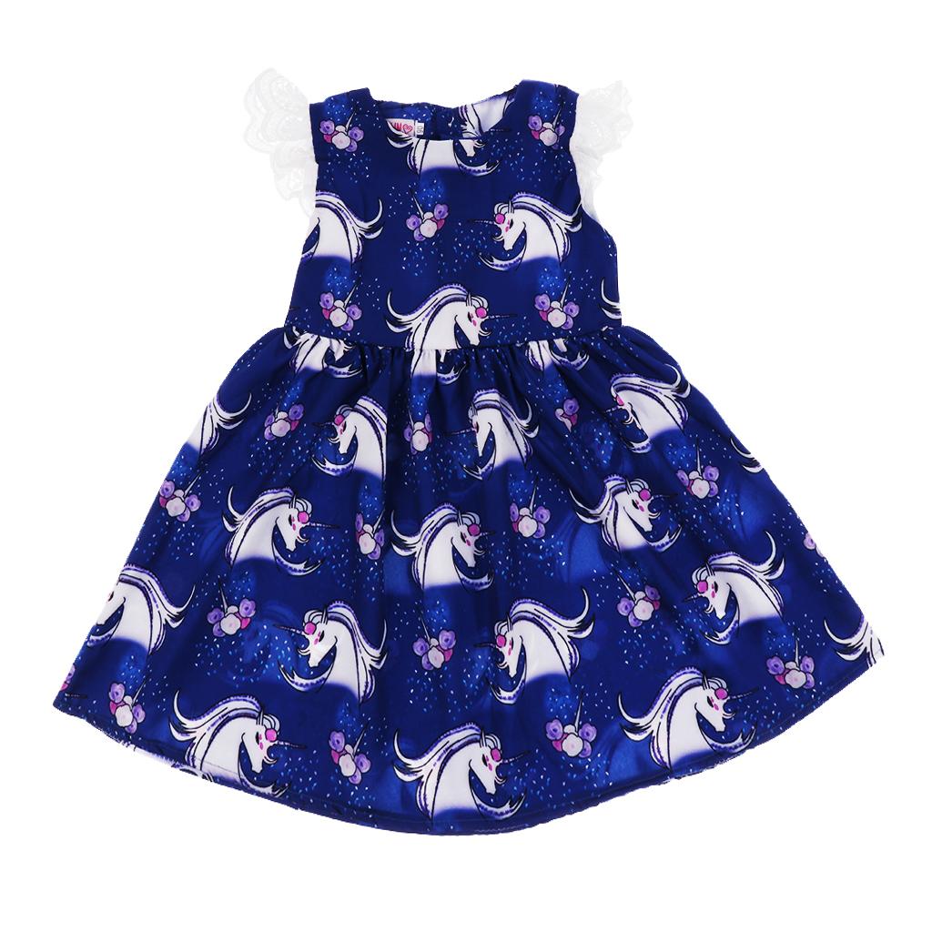 Kids Baby Girls Unicorn Print Ruffles Dress 2T Blue