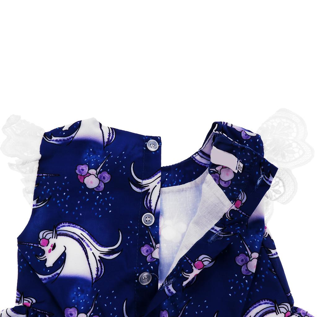 Kids Baby Girls Unicorn Print Ruffles Dress 3T Blue