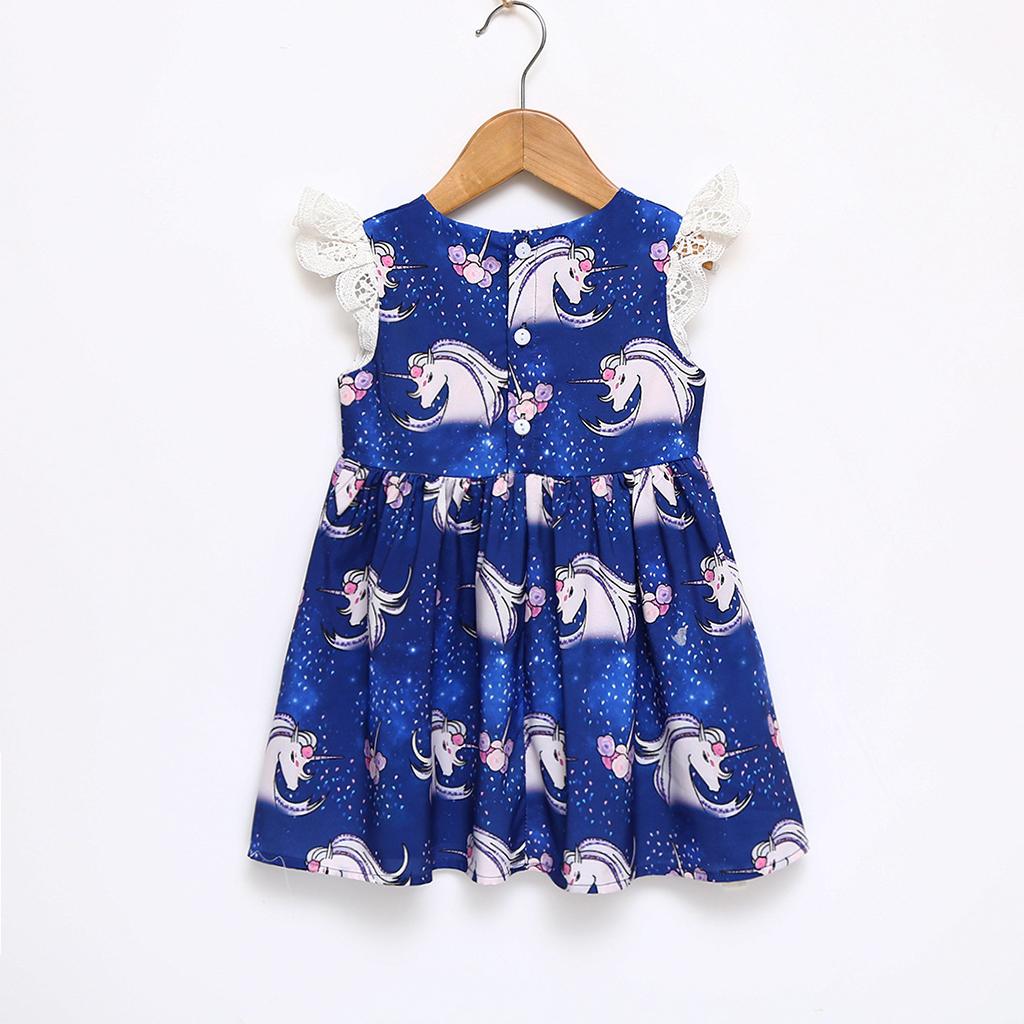 Kids Baby Girls Unicorn Print Ruffles Dress 3T Blue