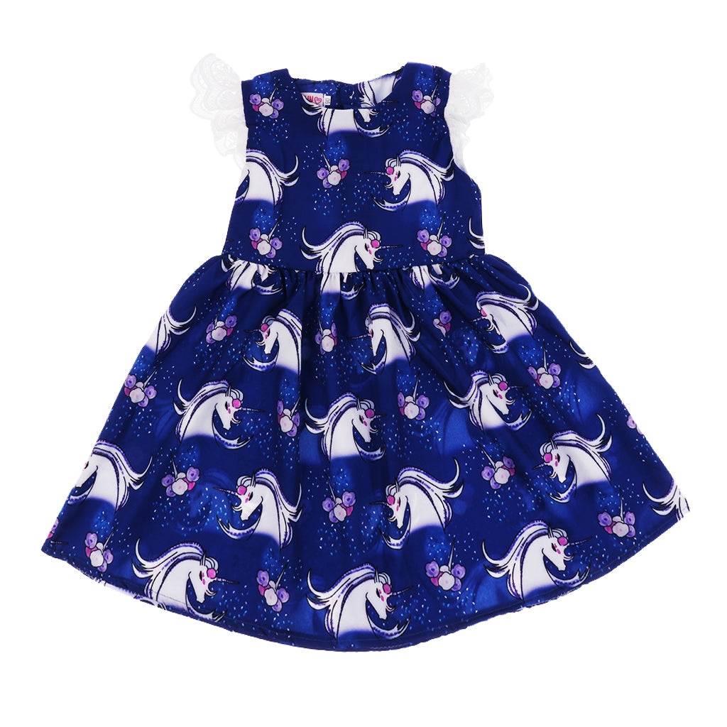 Kids Baby Girls Unicorn Print Ruffles Dress 4T Blue