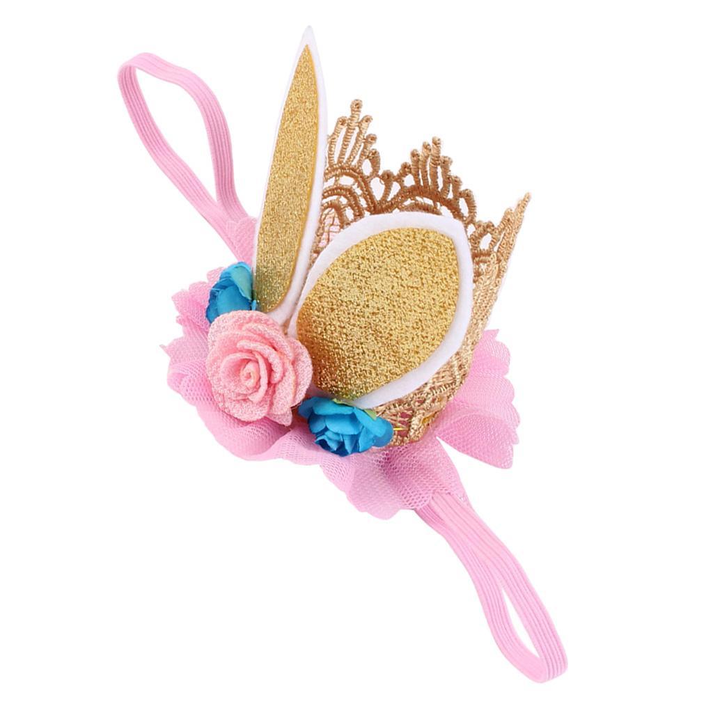 Lace Crown Rabbit Ears Headbands for Baby Toddler Girls Gold