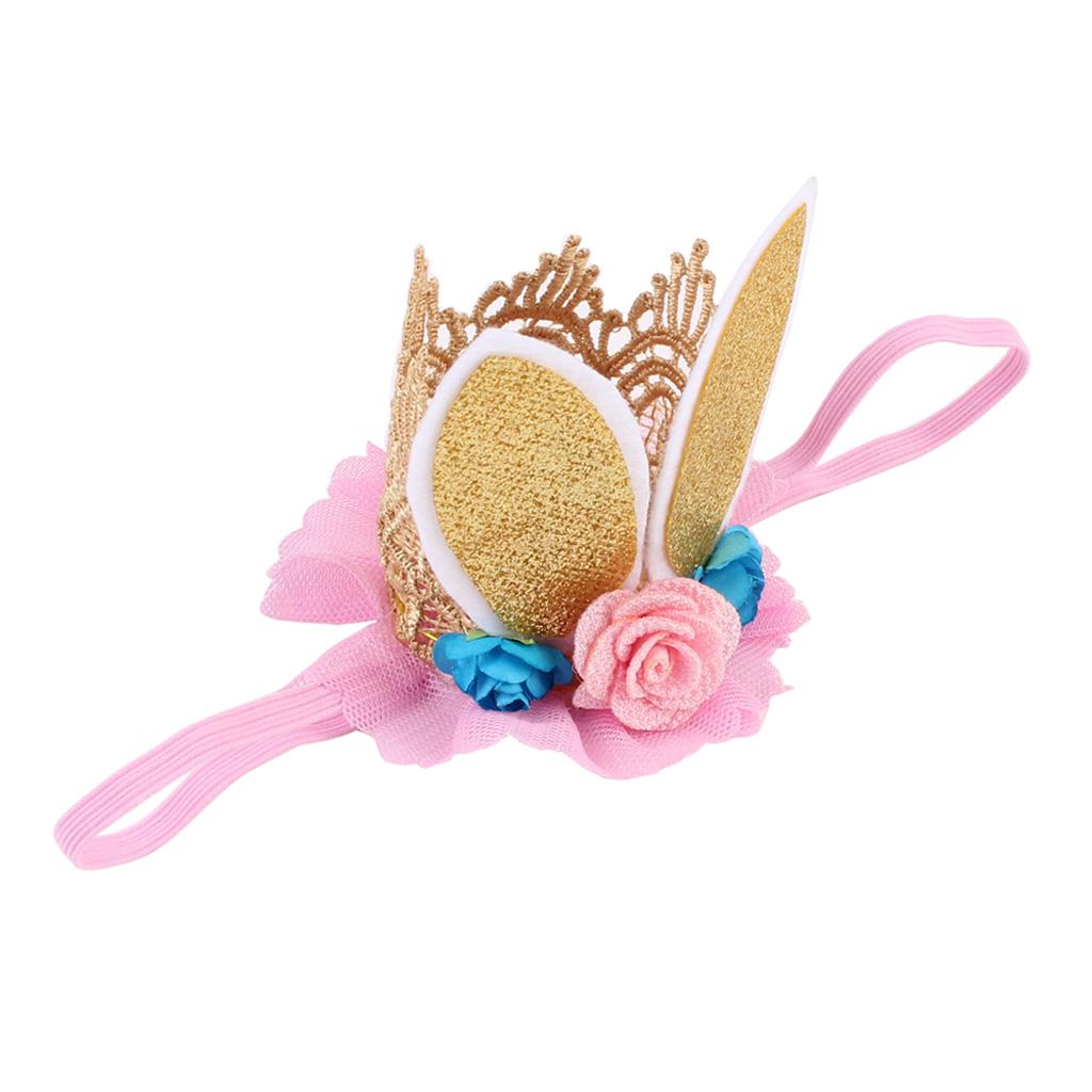 Lace Crown Rabbit Ears Headbands for Baby Toddler Girls Gold