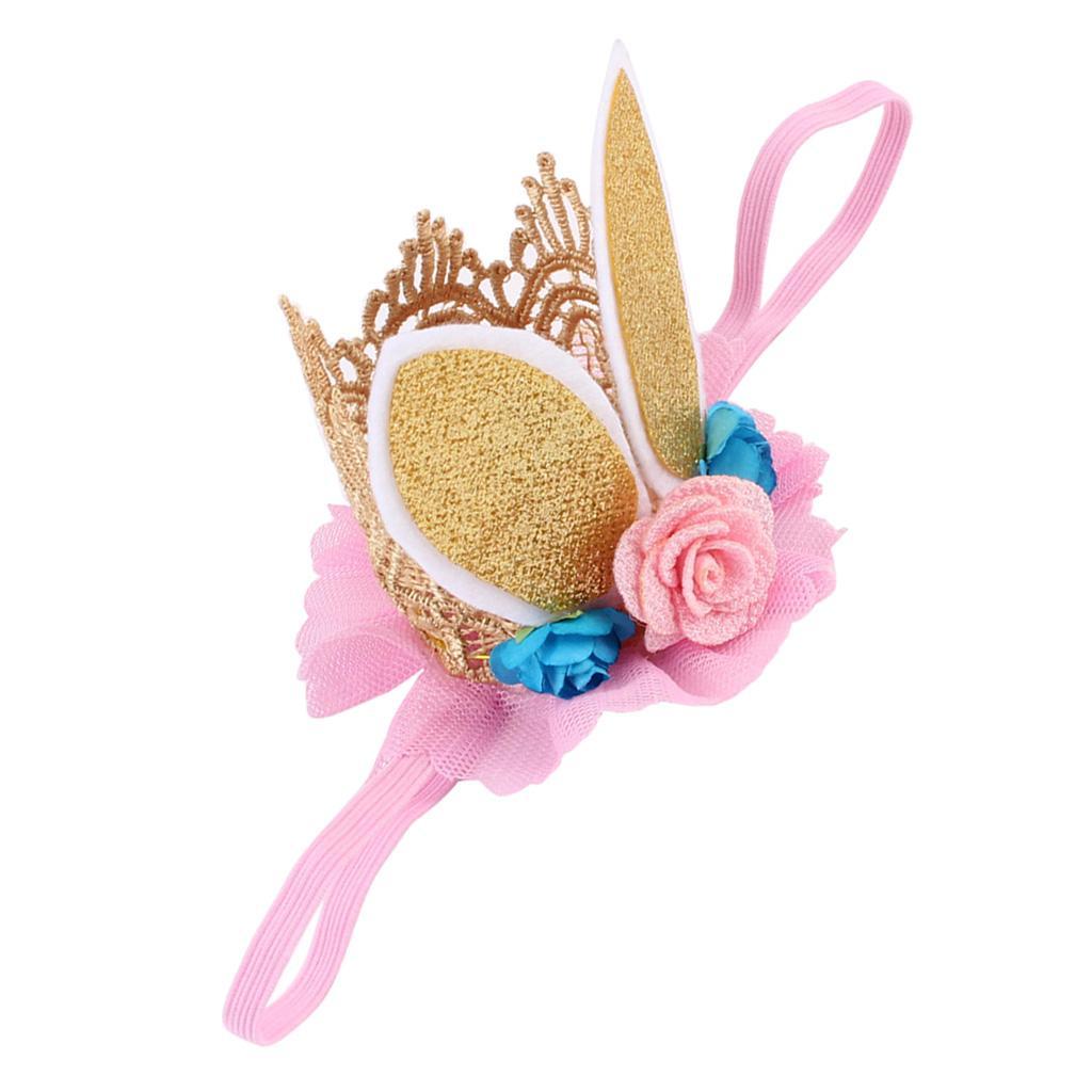 Lace Crown Rabbit Ears Headbands for Baby Toddler Girls Gold