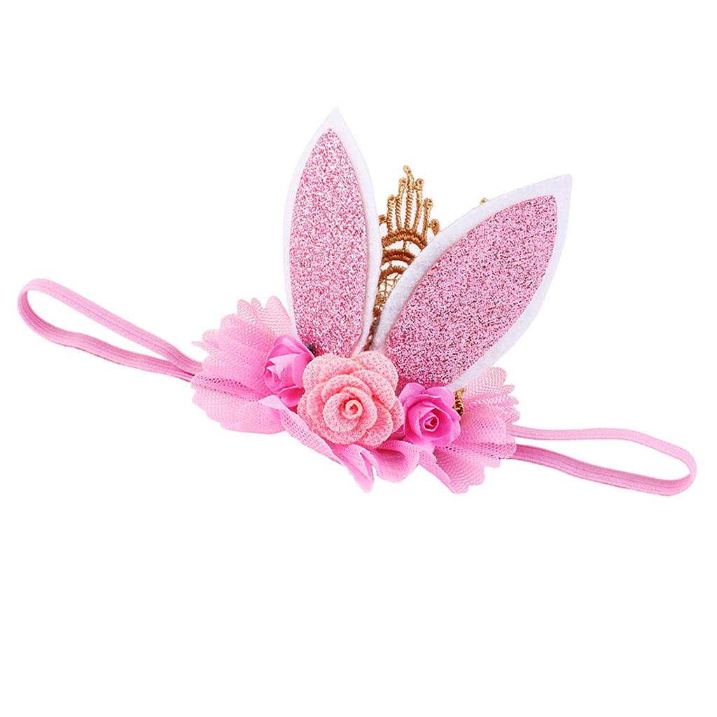 Lace Crown Rabbit Ears Headbands for Baby Toddler Girls Pink