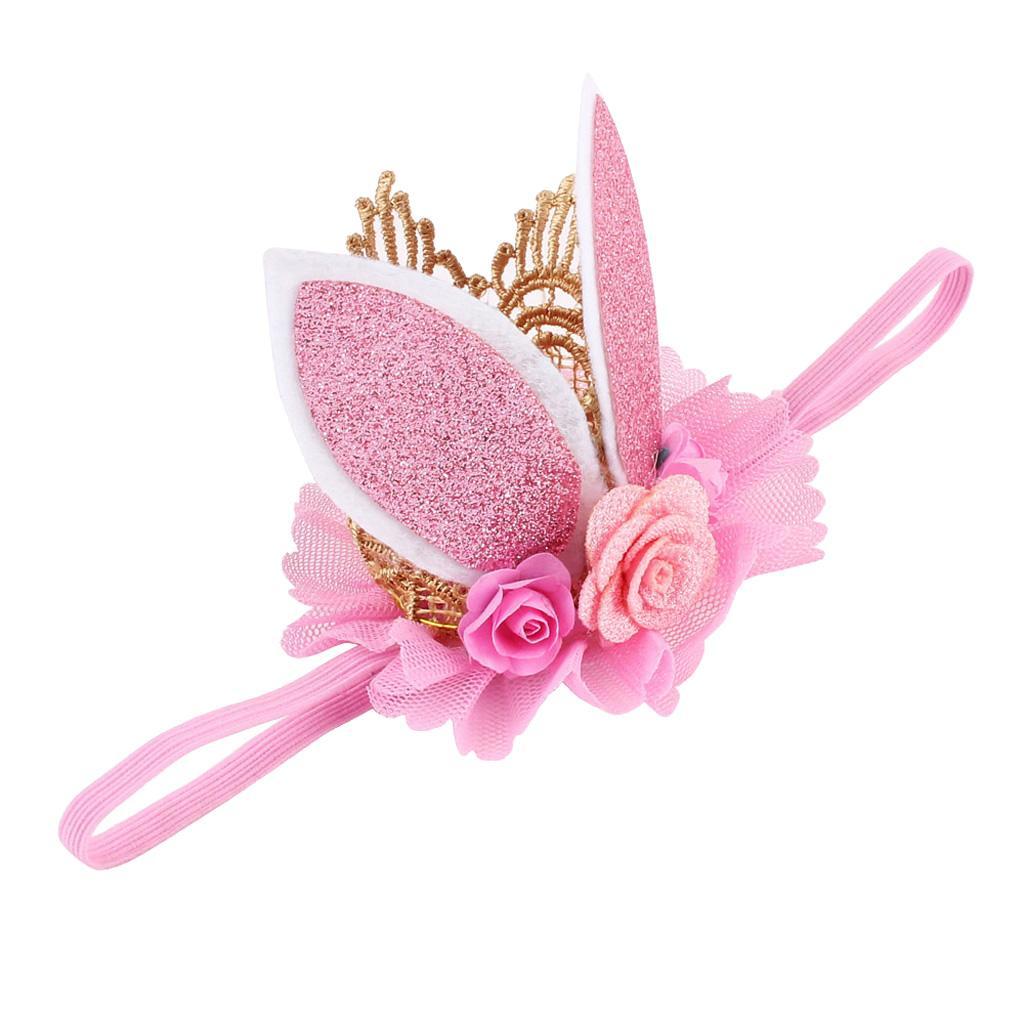 Lace Crown Rabbit Ears Headbands for Baby Toddler Girls Pink