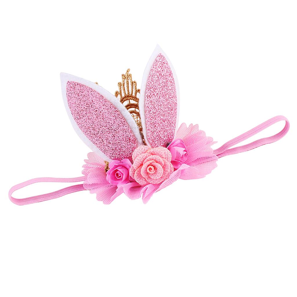 Lace Crown Rabbit Ears Headbands for Baby Toddler Girls Pink