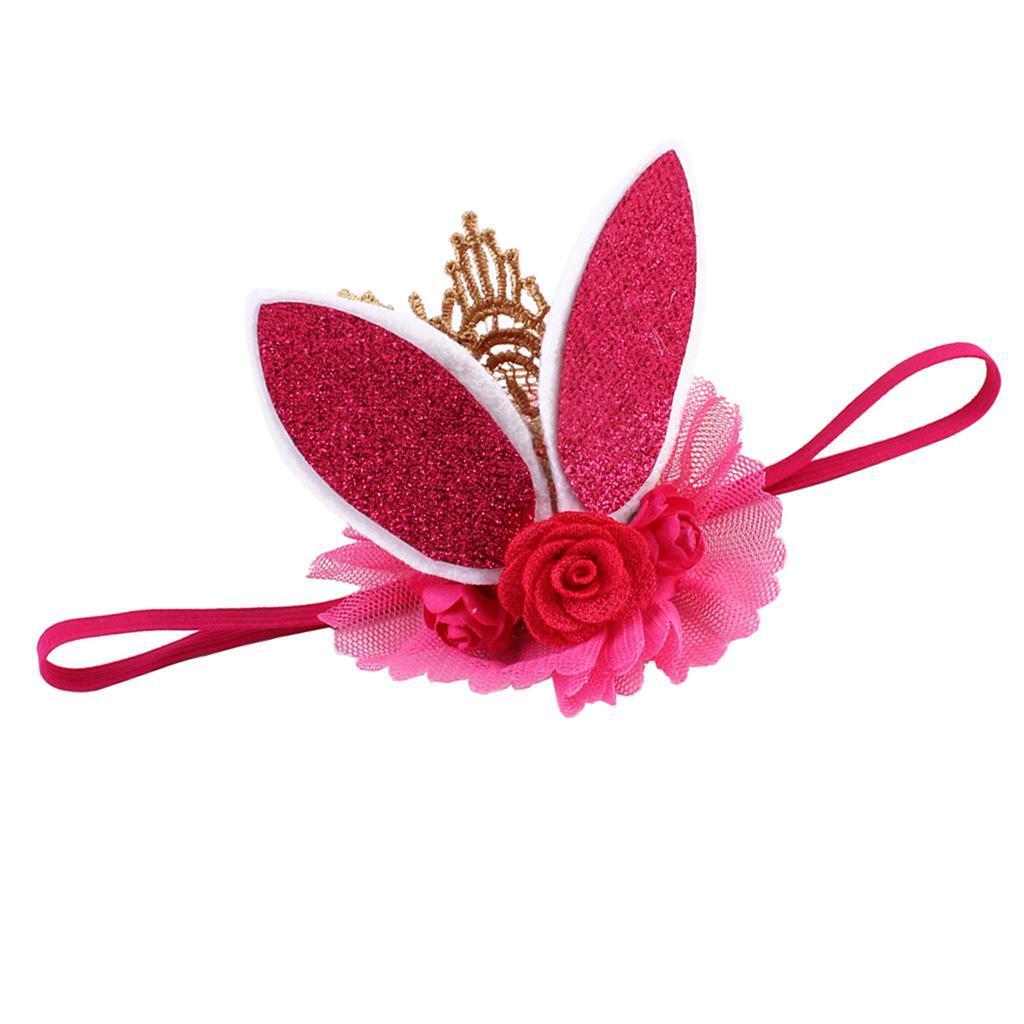 Lace Crown Rabbit Ears Headbands for Baby Toddler Girls Rose