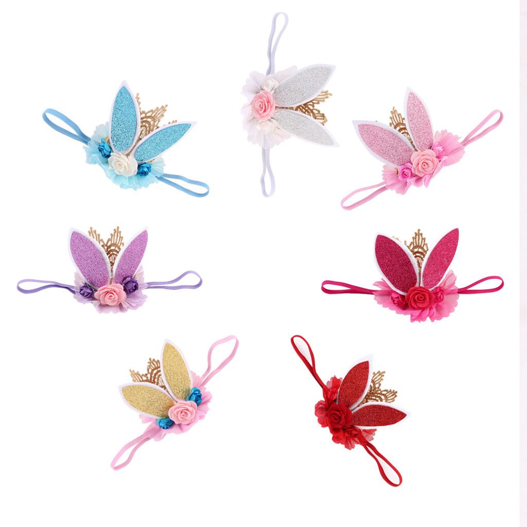 Lace Crown Rabbit Ears Headbands for Baby Toddler Girls Rose