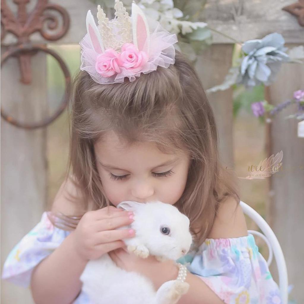 Lace Crown Rabbit Ears Headbands for Baby Toddler Girls Rose