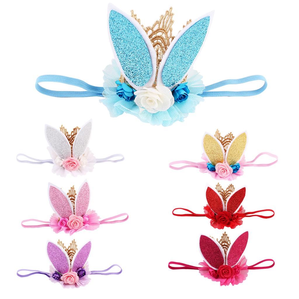 Lace Crown Rabbit Ears Headbands for Baby Toddler Girls White