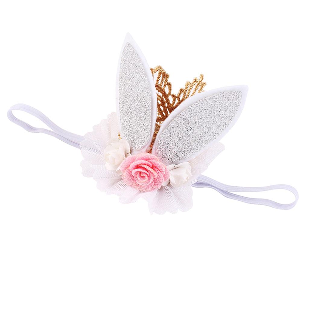 Lace Crown Rabbit Ears Headbands for Baby Toddler Girls White