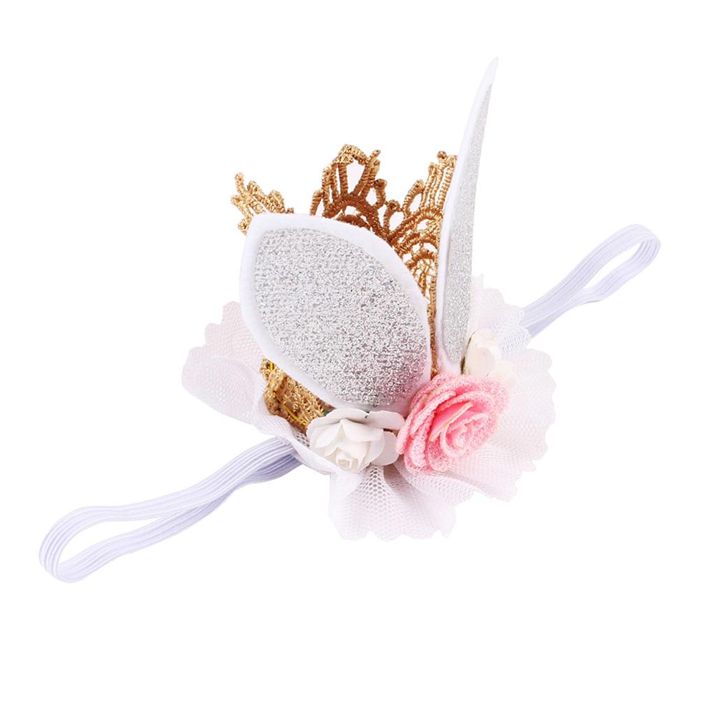 Lace Crown Rabbit Ears Headbands for Baby Toddler Girls White