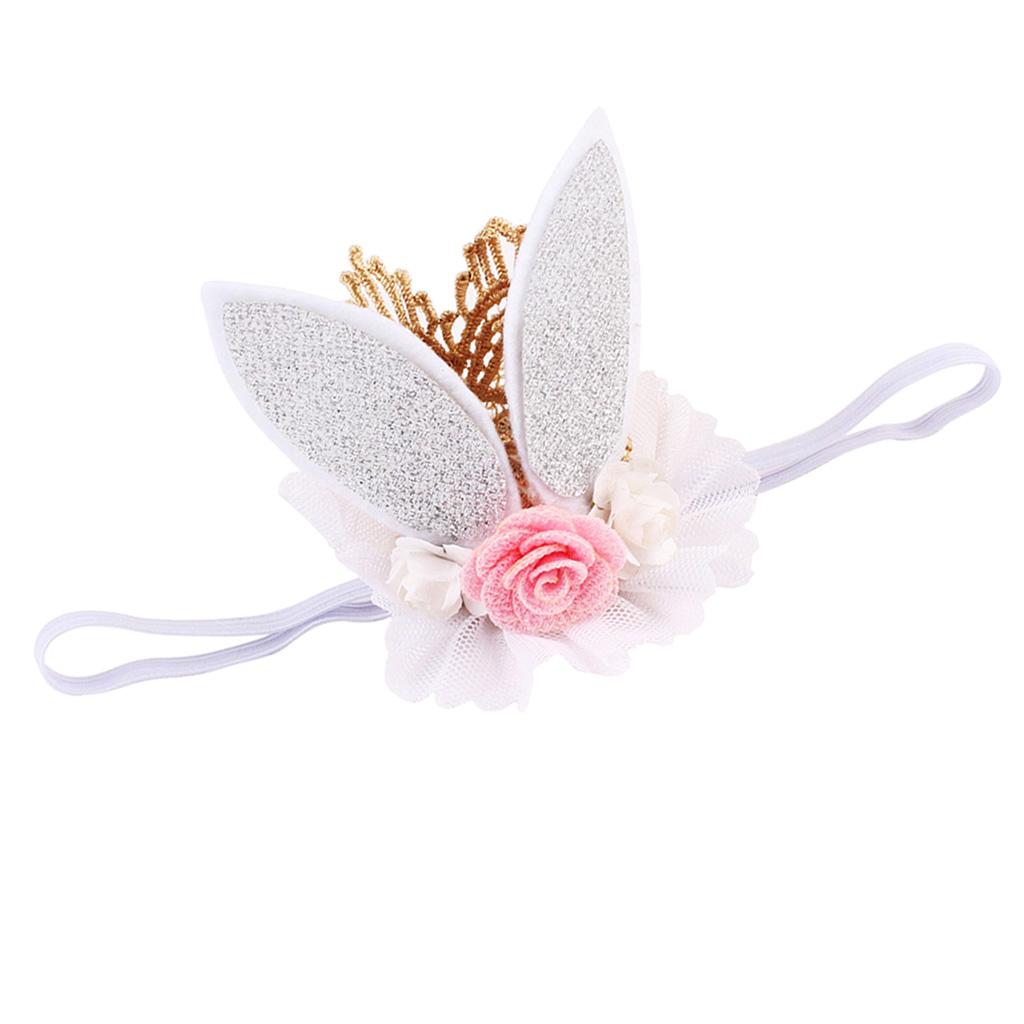 Lace Crown Rabbit Ears Headbands for Baby Toddler Girls White