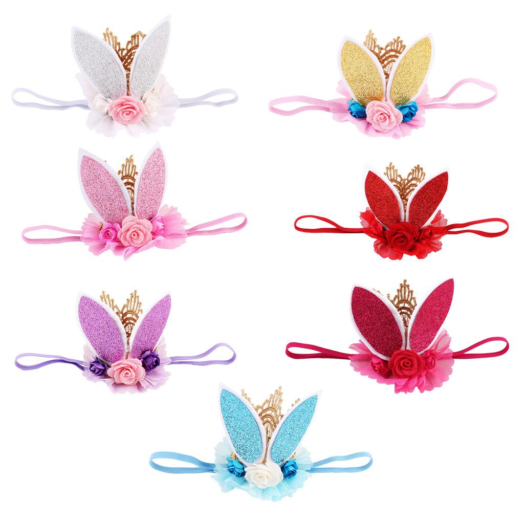 Lace Crown Rabbit Ears Headbands for Baby Toddler Girls White